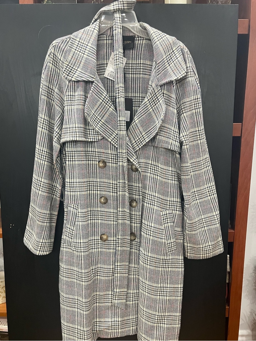 Women's Plaid Double-Breasted Trench Coat